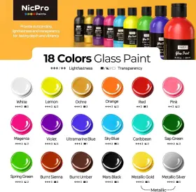 Mg-874 Nicpro 18 Colors Acrylic Glass Paint Set 8.45 Fl Oz Pack Of #2