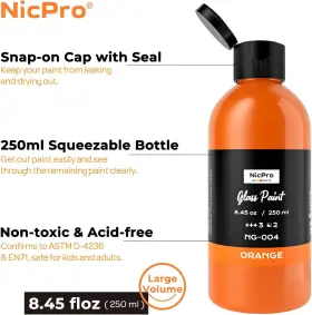 Mg-874 Nicpro 18 Colors Acrylic Glass Paint Set 8.45 Fl Oz Pack Of #3