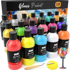 Mg-874 Nicpro 18 Colors Acrylic Glass Paint Set 8.45 Fl Oz Pack Of