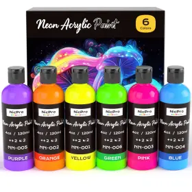 Mg1026 Nicpro 6 Colors Fluorescent Acrylic Paint Set 4 Fl Oz Pack Of