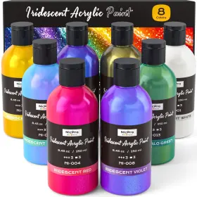 Mg1130 Nicpro 8 Colors Iridescent Acrylic Paint 8.45 Fl Oz Pack Of