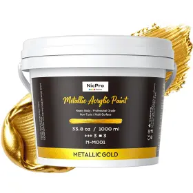 Mg1249 Nicpro Metallic Gold Acrylic Paint 33.8 Fl Oz Pack Of 1 Gold-large