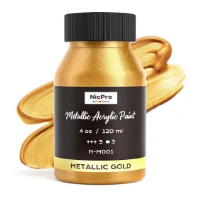 Mg1282 Nicpro Metallic Gold Acrylic Paint 4oz/120ml 4 Fl Oz Pack Of 1