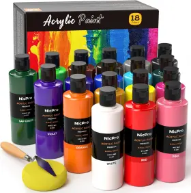 Mg154 Nicpro 18 Colors Large Acrylic Paint Set 8.45 Fl Oz Pack Of