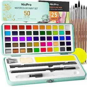Mg522 Nicpro 50 Colors Watercolor Paint Set Include Small Metallic Fluorescent