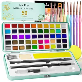 Mg543 Nicpro 50 Colors Watercolor Paint Set Including Multiple Color