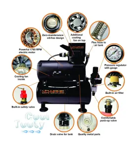No-name By Spraygunner 684753310953 Quiet Compressor For Airbrush With Air Tank Model Tooty Piston Type #3