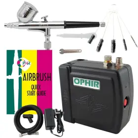 Ophir 602430681158 Portable Mini Airbrush Air Compressor Kit Dual Action Set With