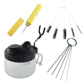 Ophir 602430681219 12pcs Airbrush Cleaning Tools Kit Glass Pot Jar With Holder 5x Cle