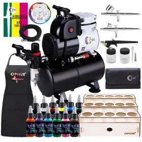Ac116u Ophir 602430682520 Professional 3x Airbrush Kit And 3l Air Compressor Tank With 12 Colors Ai