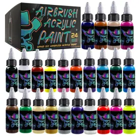 Ophir 602430682612 Acrylic Airbrush Paint Fabric 1.01 Fl Oz Pack Of 24 Colors Set