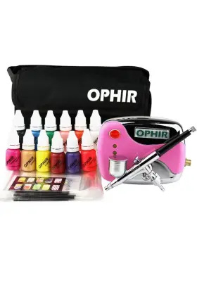0.3mmairbrush Ophir 742010379553 Nail Airbrush Machine With 12x Paint Ink Set Kitpink