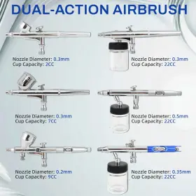 Ophir 742010381174 6 Pieces Dual Action Airbrush Gun Kit Set With Stand Holds #2