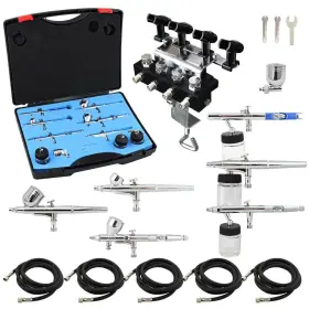 Ophir 742010381174 6 Pieces Dual Action Airbrush Gun Kit Set With Stand Holds