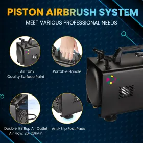 Ophir 769638637490 1/6 Hp Double Outlet Air Brush Kit Airbrush Compressor Painting Set With 1l #2