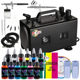 Ophir 769638637490 1/6 Hp Double Outlet Air Brush Kit Airbrush Compressor Painting Set With 1l