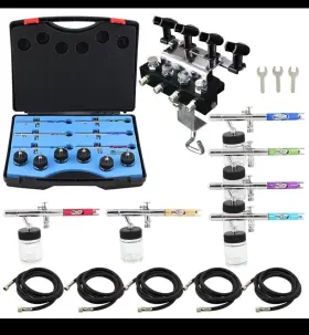 4-airbrush Ophir 769638638930 6pcs Of 0.35mm Dual Action Airbrush Set With Holders Splitters Hose