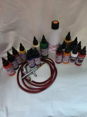 Tg0114 Paasche Talon Airbrush With 18 Bottles Of Paint And Reducer