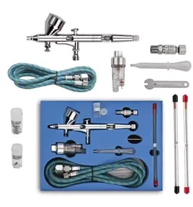 Pinkiou 756040824037 Airbrush Spray Gun With 0.3mm/0.2mm/0.5mm Needles Air Hose Tattoo Nail Car Hobby