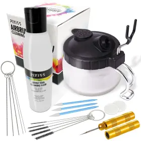 B08xzt4v3c Pixiss Airbrush Cleaner Kit With Brush Solution Glass Jar And Holder - Ultimate Cl
