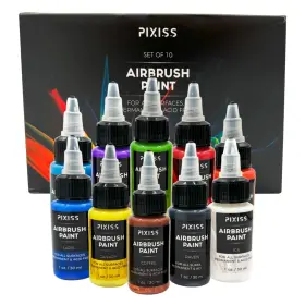 Pix0325 Pixiss Air Brush Painting Set - 10 Colors Of Acrylic Paint For Airbrush Kit Acryli