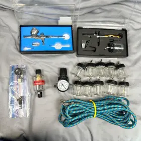Air-pz-258 Pointzero Lot Of Airbrush Equip Hose Spare Bottles Regulator Water Seperator