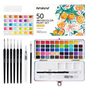 Pott-50 Pottreative Watercolor Paint Set 50 Colors With Brushes Count Pack Of 1