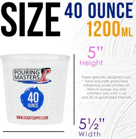Pouring Masters 848849085792 40 Ounce 1200ml Graduated Plastic Mixing Cups Box Of 24 - 40-ounce Clear #3