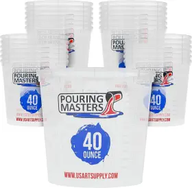 Pouring Masters 848849085792 40 Ounce 1200ml Graduated Plastic Mixing Cups Box Of 24 - 40-ounce Clear