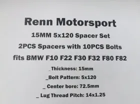 Rennmotorsport 12.5mm 5x120 Renn Motorsport 15mm 2pcs Spacers With 10pcs Extended Lugs Free Shipping #3