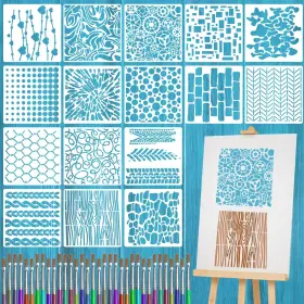 Rfl074-us-rs-mbtz-mwak-16p Resflyar 16 Pcs Cubist Wood Texture Stencils 6 Inch Mixed Burlap Reusable Pla