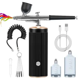 Rhinowisdom 717504504346 Airbrush Kit - Cordless Compressor Auto Handheld Gun Rechar