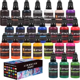 Rhinowisdom 744110626384 24-color Airbrush Paint Set 1 Fl Oz - Opaque Water-based Acrylics For Artists
