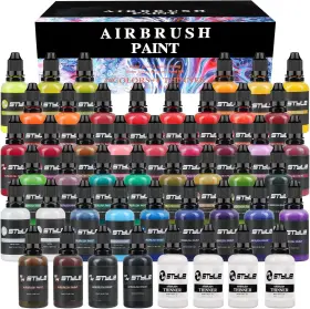 Rhinowisdom 744759553140 Airbrush Paint - 44 Colors With 4 Thinner Set 1fl Oz Leather And S