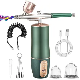 Rhinowisdom 770807691540 Airbrush Kit With Compressor Rechargeable Portable Cordless Air Brush Set H