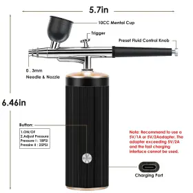 Rhinowisdom 770807691564 Airbrush Kit - Cordless Compressor Auto Handheld Gun Rech #2