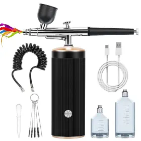 Rhinowisdom 770807691564 Airbrush Kit - Cordless Compressor Auto Handheld Gun Rech