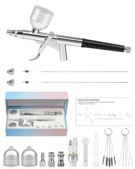 Qgtj-bjk-bk01 Rhinowisdom Airbrush Kit - Gun Set Dual-action Gravity Feed With 0.2 0.4 And 0.5mm