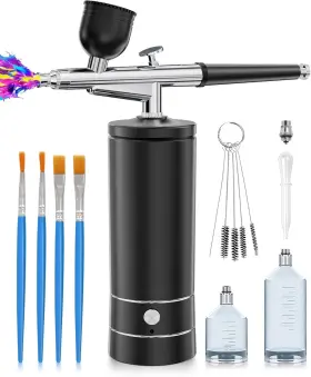 Zyy-02 Rhinowisdom Airbrush Kit With Compressor Portable For Nails Rechargeable Black