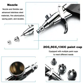 Rj-global 756166986374 Double Action Airbrush Kit Trigger Air Brush Spray With 0.3 0.2 0.5mm Need #3