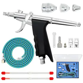 Rj-global 756166986374 Double Action Airbrush Kit Trigger Air Brush Spray With 0.3 0.2 0.5mm Need