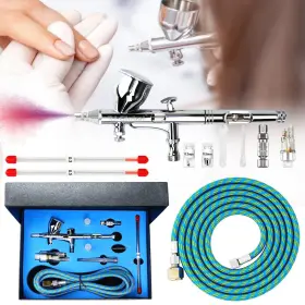 Airbrush-180 Rj-global Airbrush Kit Dual Action Spray Gun Air Brush For Painting Set With 0.3 0.2 #3