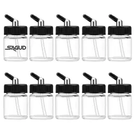 Sagud 727536276081 10pcs Glass Airbrush Bottles Kit 18cc 2/3 Ounce Jar With Ada