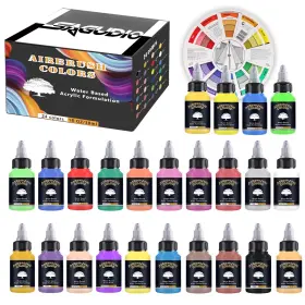 Awp-3024b Sagudio Airbrush Paint Set 24 Colors 30 Ml/1 Oz Opaque And Water Based Fluorescent Ac