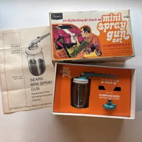 364-15502 Sears Mini Spray Gun Set Paint Kit Model With Manual 1976 Vintage