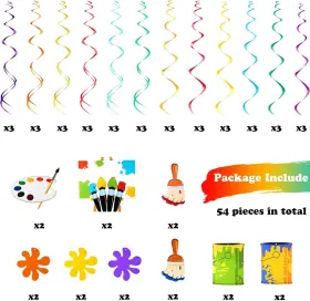 Decorations-01 Shappy 54 Pieces Art Painting Party Decorations Artist Hanging Swirls Peach #3