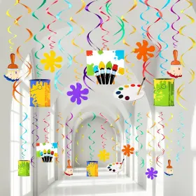 Decorations-01 Shappy 54 Pieces Art Painting Party Decorations Artist Hanging Swirls Peach