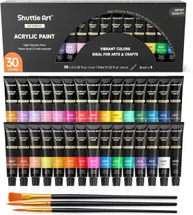 Shuttle Art 670534520321 Acrylic Paint Set 30 X12ml Tubes Artist 33 Piece Colors