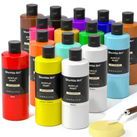 Shuttle Art 781454924769 Acrylic Paint Set 15 Pack 473ml 16oz Large Bottles 14 Colors Canvas Wood Ceramic