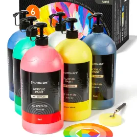 Shuttle Art 790864847315 6 Colors Acrylic Paint Set 69 Fl Oz Pack Of Assorted